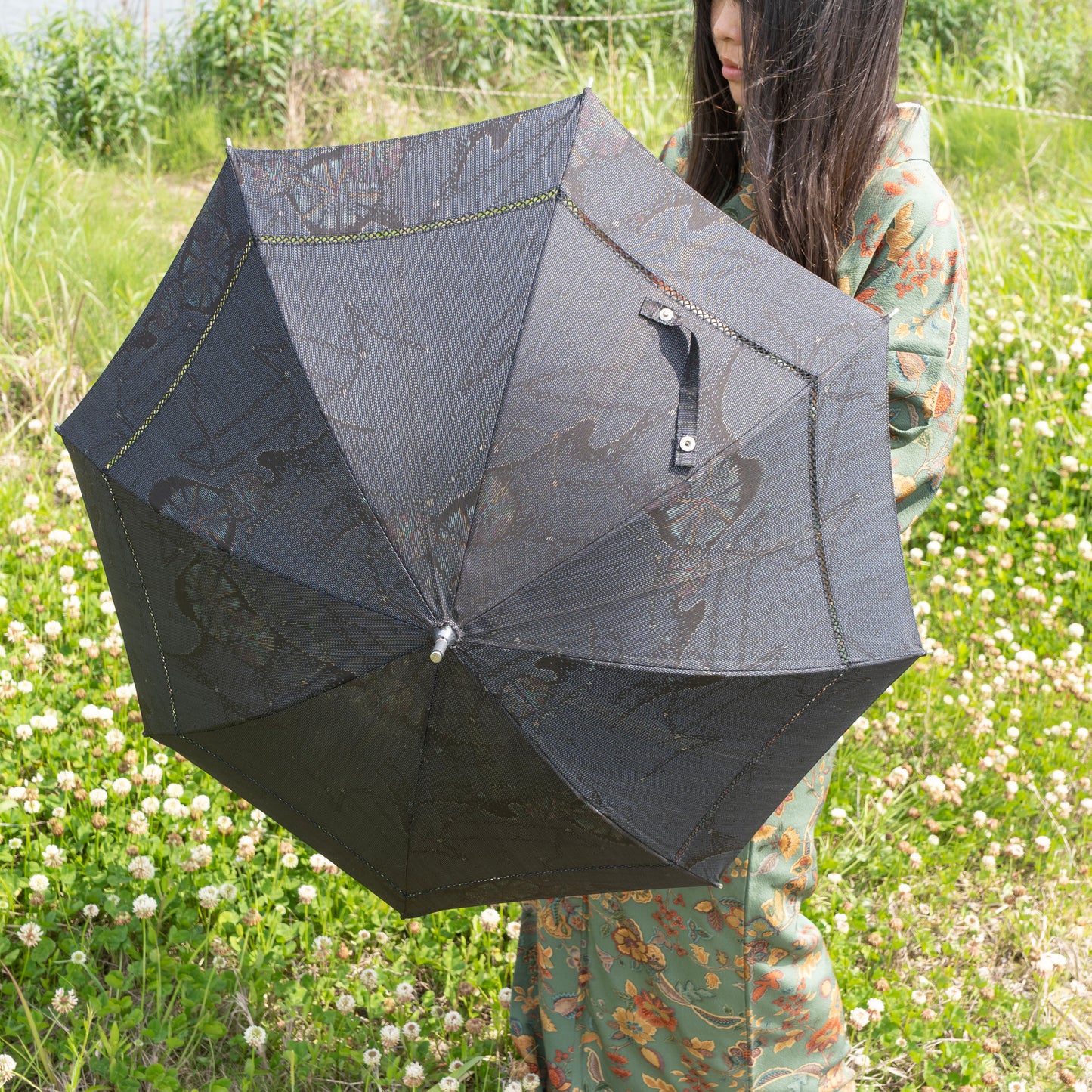 A kimono fabric sunshade / 本場大島紬 日傘