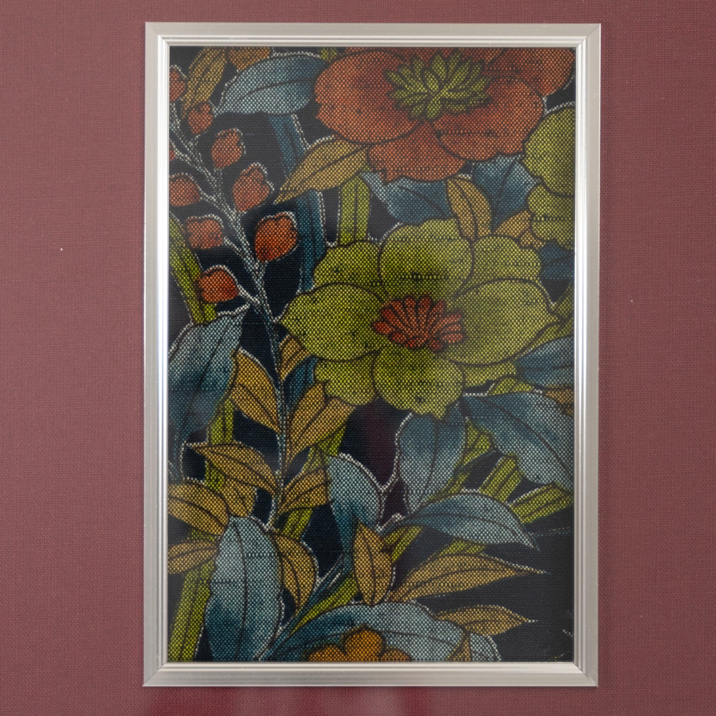 A vintage kimono tapestry with vintage frame / ビンテージ着物 額付き