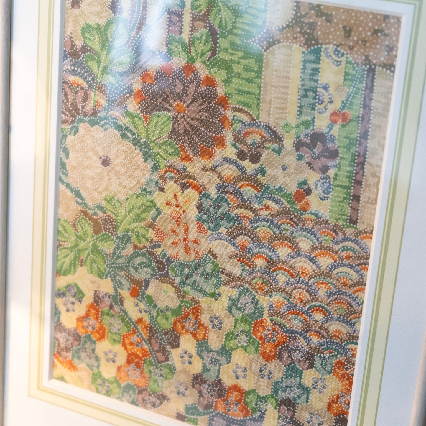 Vintage kimono tapestry with vintage frame / ビンテージ着物 額付き