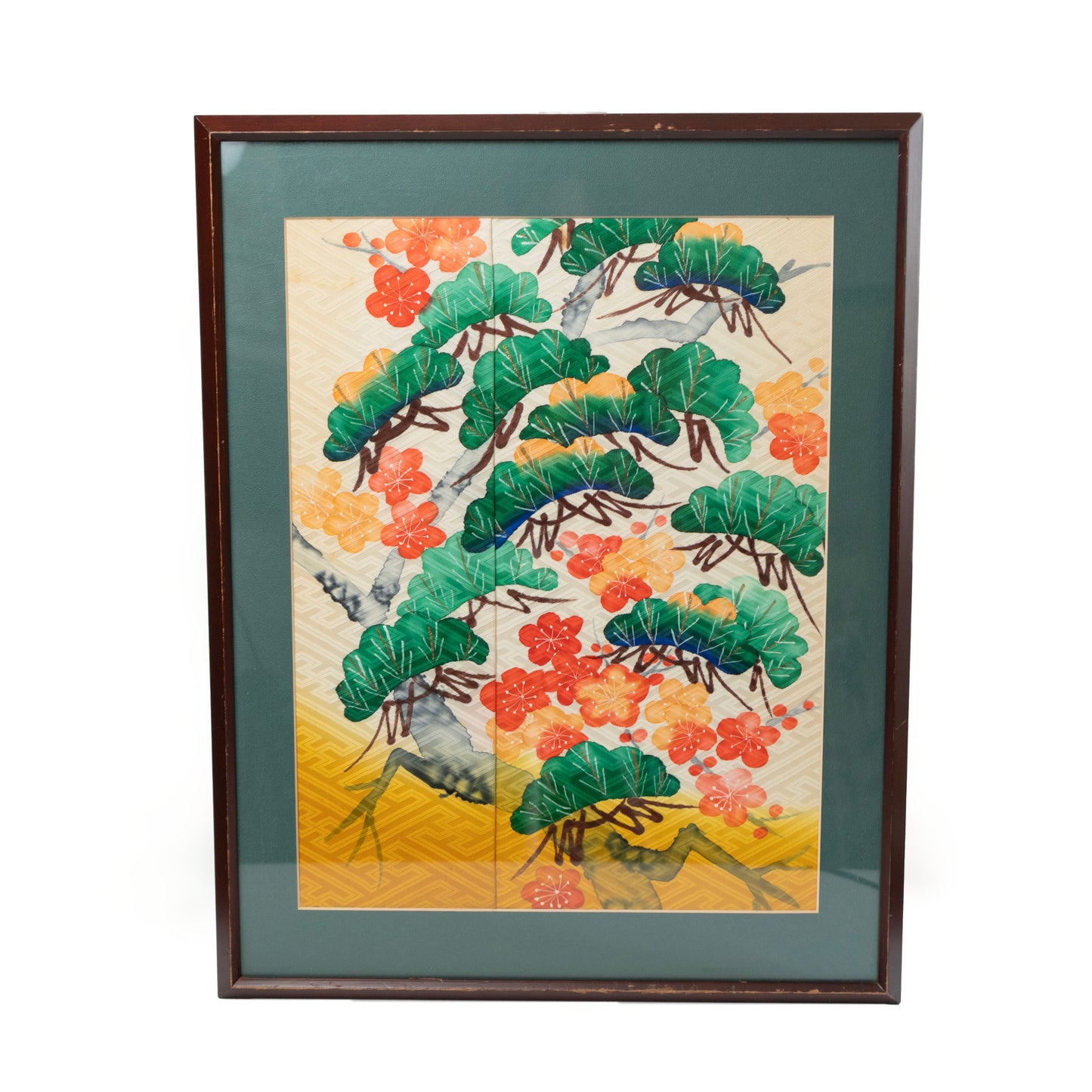 Vintage kimono tapestry with vintage frame / ビンテージ着物 額付き