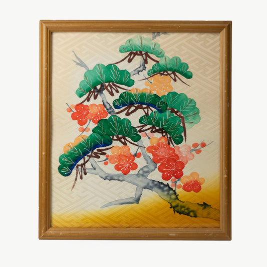 Vintage kimono tapestry with vintage frame / ビンテージ着物 額付き