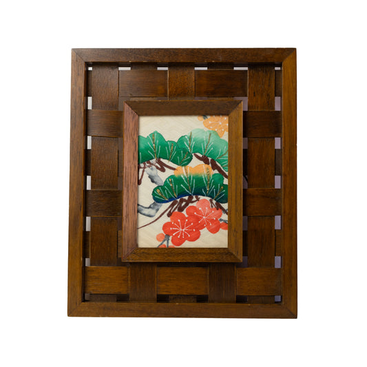 A vintage kimono tapestry with vintage frame / ビンテージ着物 ビンテージ額付き