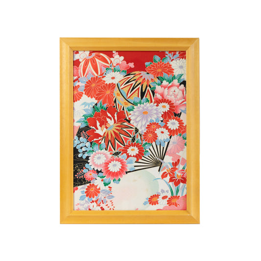 Vintage kimono tapestry with vintage frame / ビンテージ着物 額付き