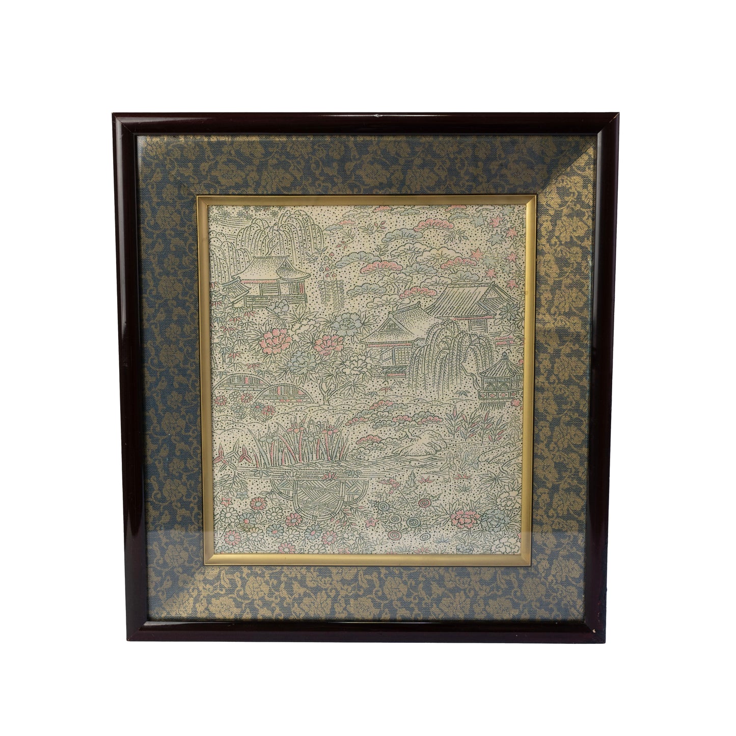 A vintage kimono tapestry with vintage frame / ビンテージ着物 額付き