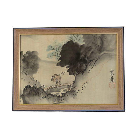 A vintage kimono tapestry with vintage frame / ビンテージ着物 額付き