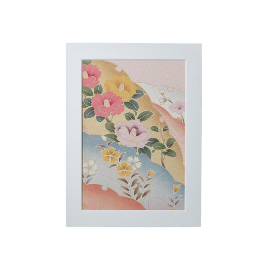 Japanese Kimono Fabric Art in Paper Frame / Sustainable Home Decor