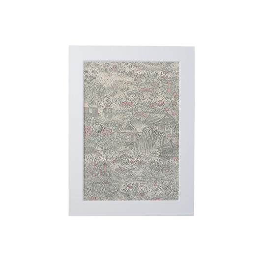 Japanese Kimono Fabric Art in Paper Frame / Sustainable Home Decor