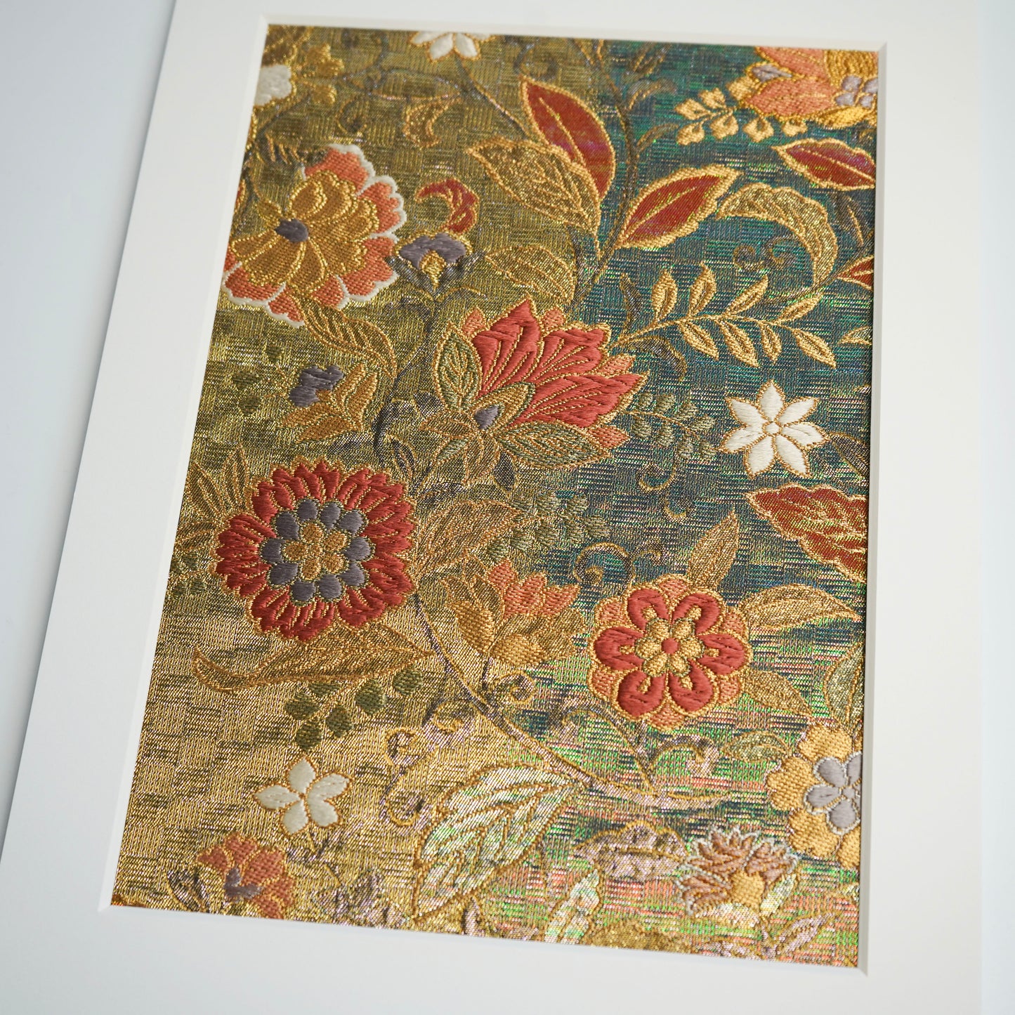 Japanese Kimono Fabric Art in Paper Frame / Sustainable Home Decor