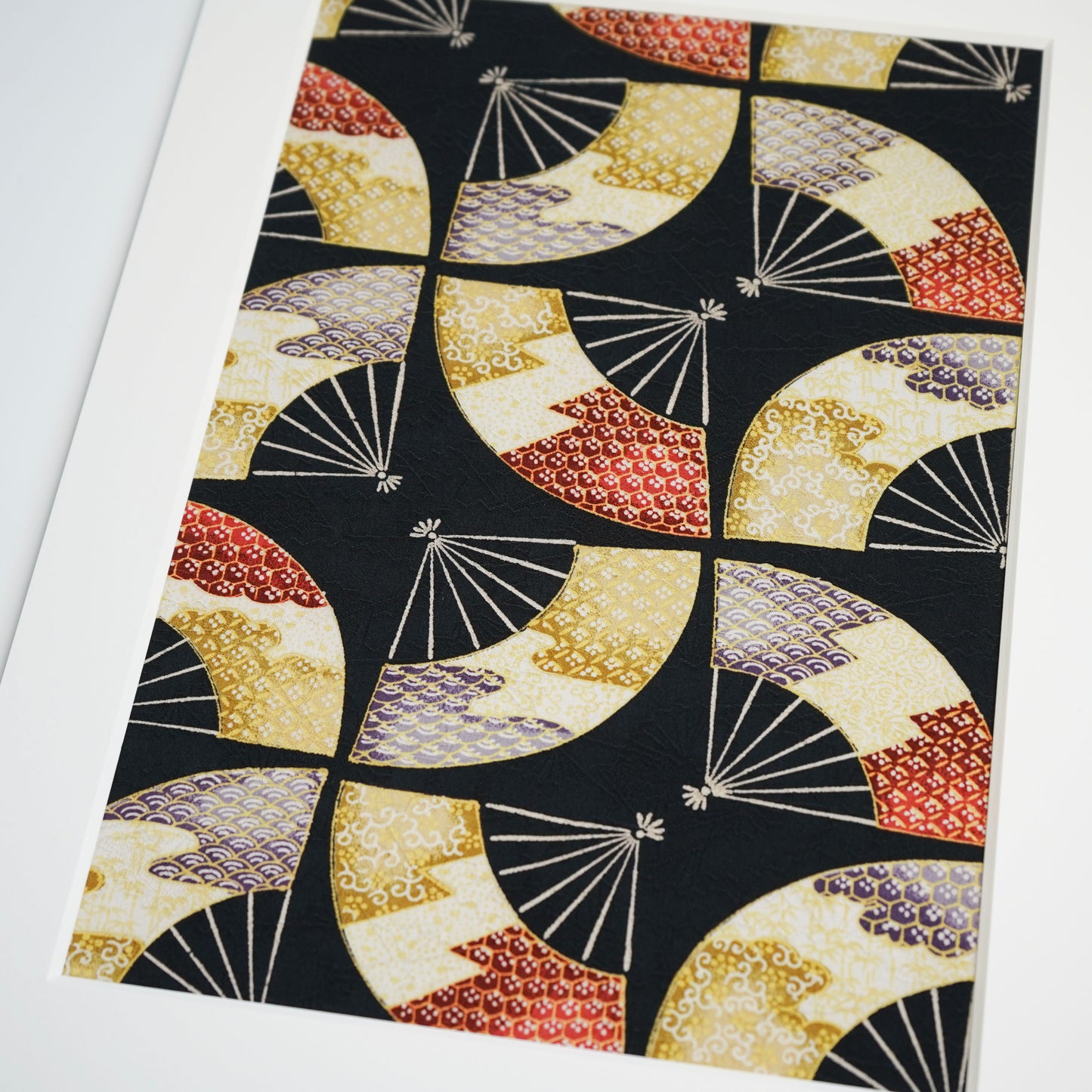 Japanese Kimono Fabric Art in Paper Frame / Sustainable Home Decor