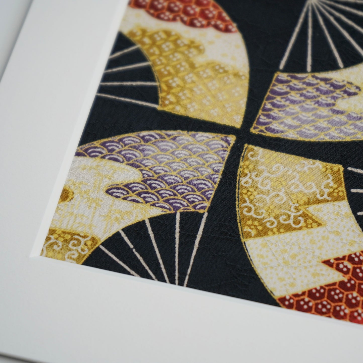 Japanese Kimono Fabric Art in Paper Frame / Sustainable Home Decor