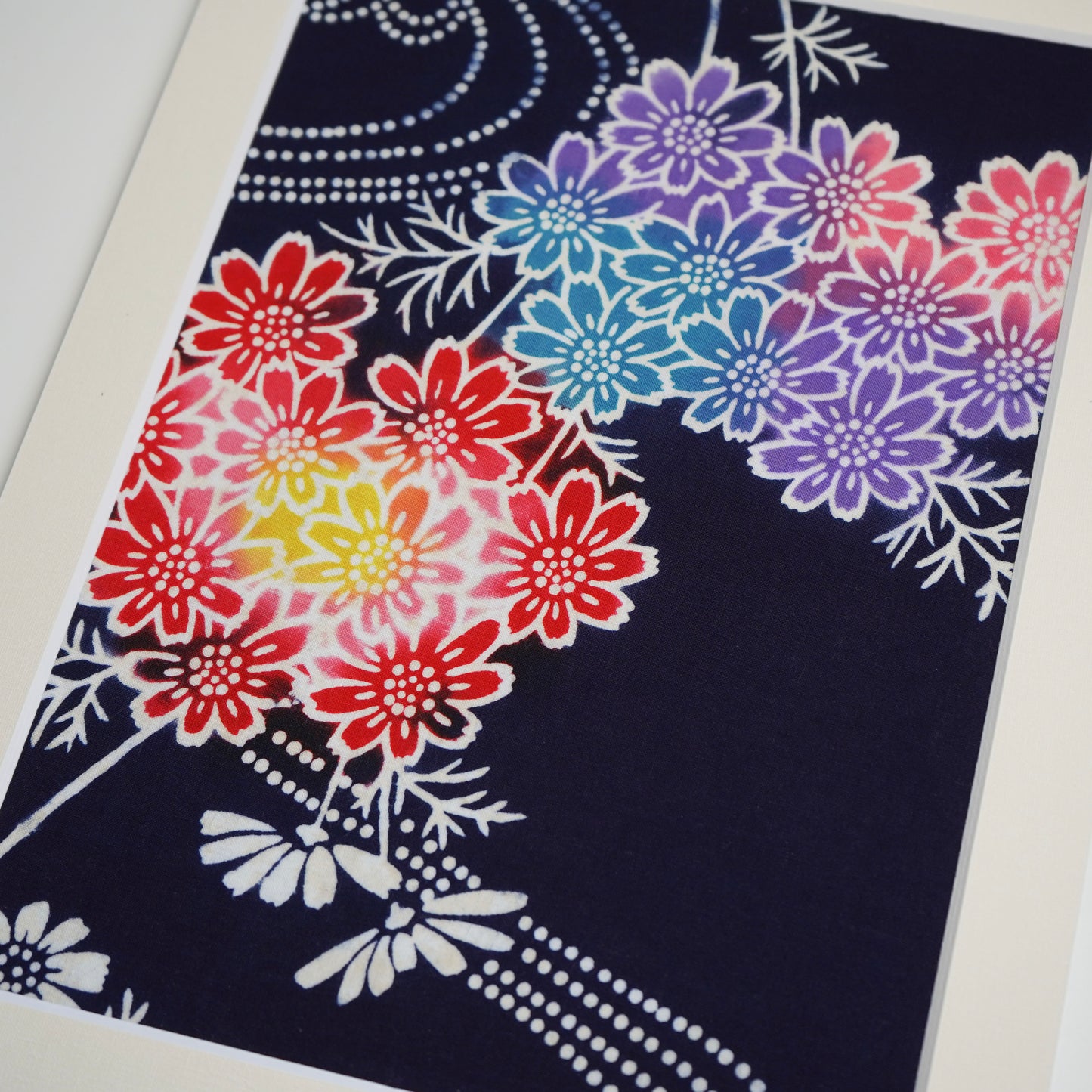 Japanese Kimono Fabric Art in Paper Frame / Sustainable Home Decor