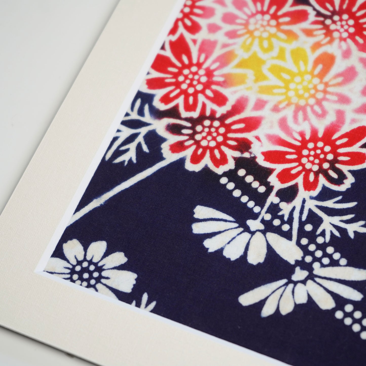 Japanese Kimono Fabric Art in Paper Frame / Sustainable Home Decor