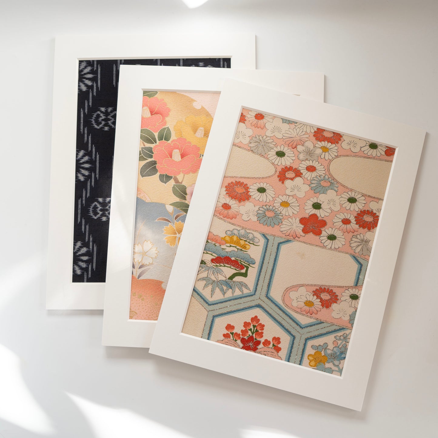 Japanese Kimono Fabric Art in Paper Frame / Sustainable Home Decor